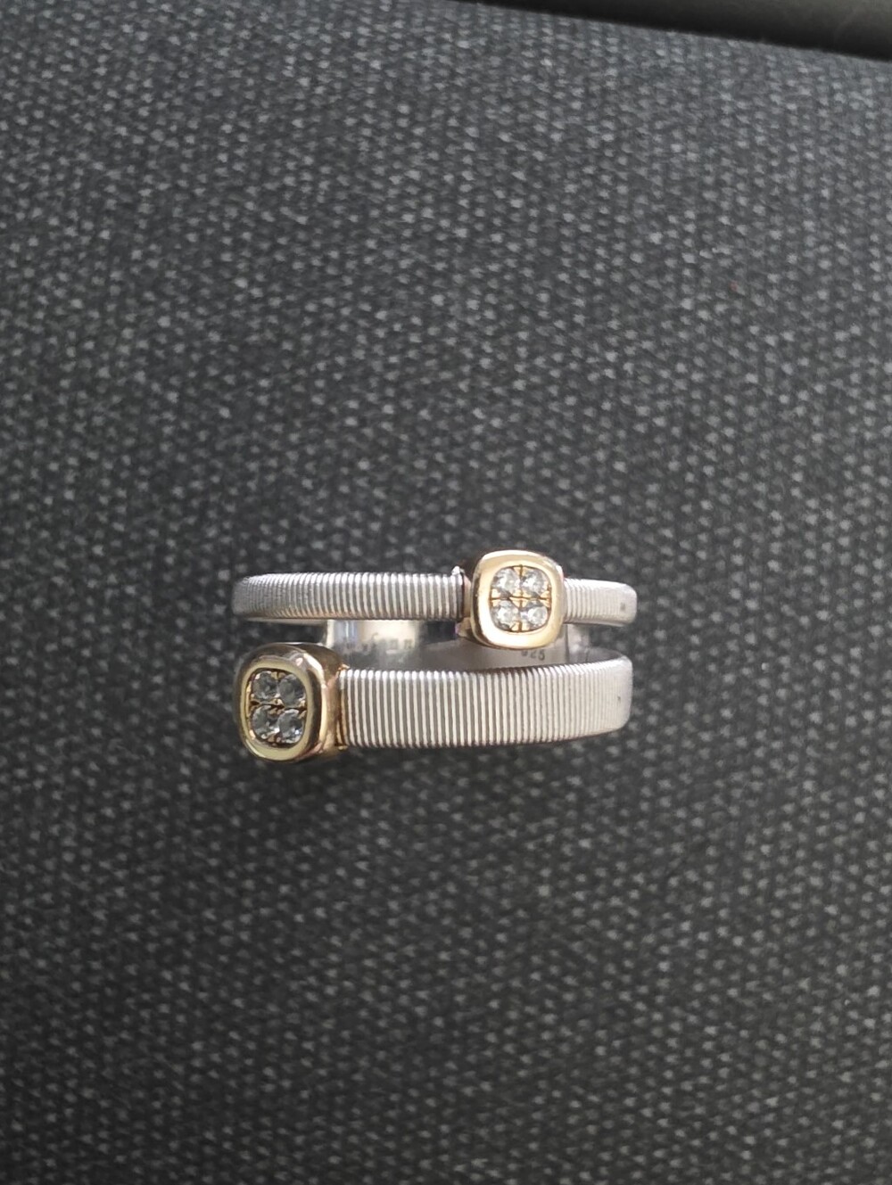 Two-Tone Silver and Gold Women's Wrap Ring with Clear Stones